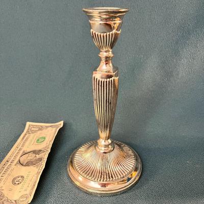 SINGLE SILVER PLATE CANDLE HOLDER 8â€ TALL