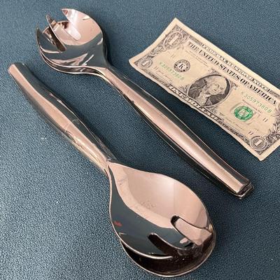 SILVER TONE PLASTIC SALAD SERVERS 2 SETS