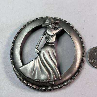 PEWTER JAR TOPPER OLD FASHIONED LADY GOLFER