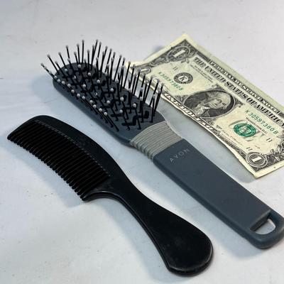 BLACK & GREY HAIR BRUSH AND COMB SET  CLEAN