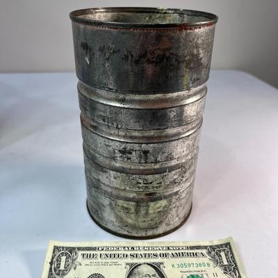 VINTAGE DISTRESSED TIN CAN 7â€ TALL
