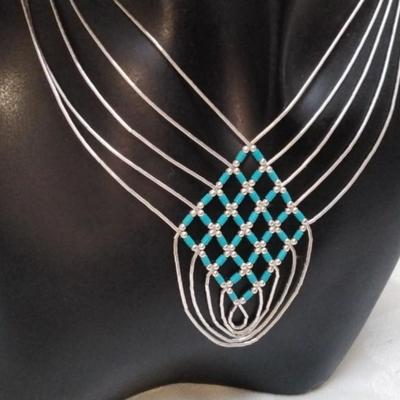 Turquoise Woven Liquid Sterling Silver 16