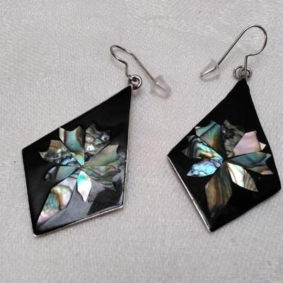 Vintage Onyx and Abalone Mexico 925 Earrings