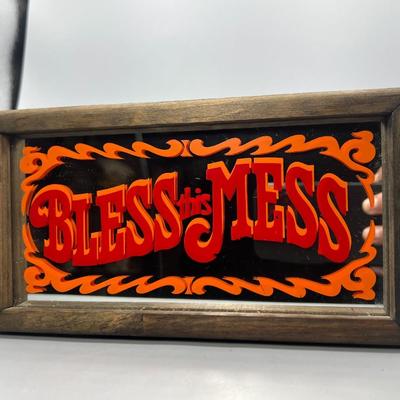 Vintage Bless This Mess Wallace Berrie & Co. Novelty Parlor Typography Sign