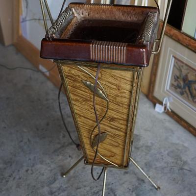 1950s  FLOOR ASH TRAY STAND WITH LIGHT INTERIOR. BRASS FOLIAGE.