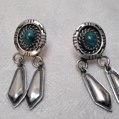 Vintage Navajo Turquoise Signed 925 Earrings