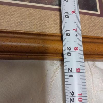 large mountain lake framed artwork and smaller waterfall picture