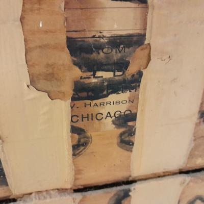 Antique Storage Accessory Cabinet Fixed Shelves with white wooden chair