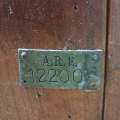 Antique Storage Accessory Cabinet Fixed Shelves with white wooden chair