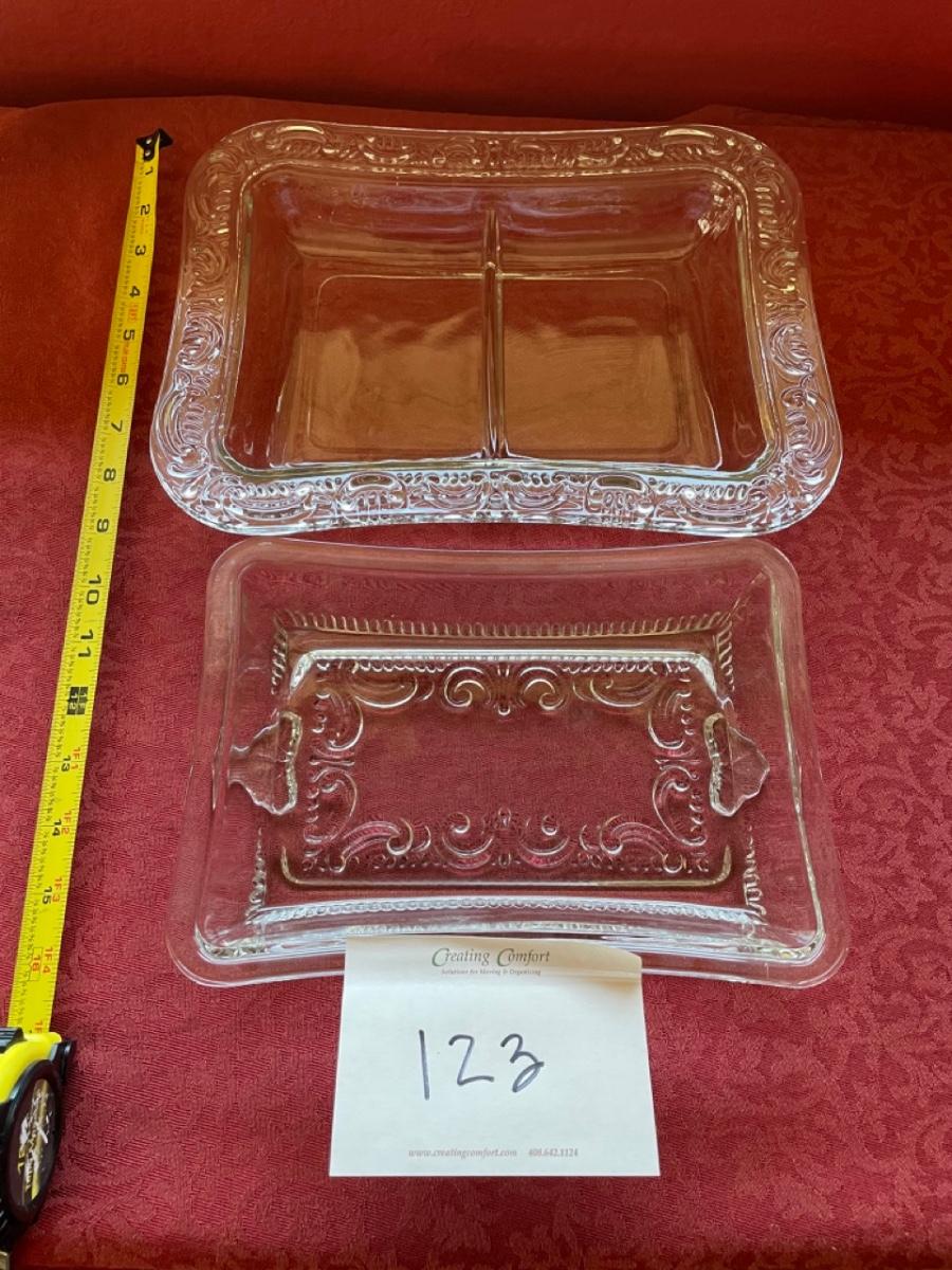 Decorative glass serving dishes