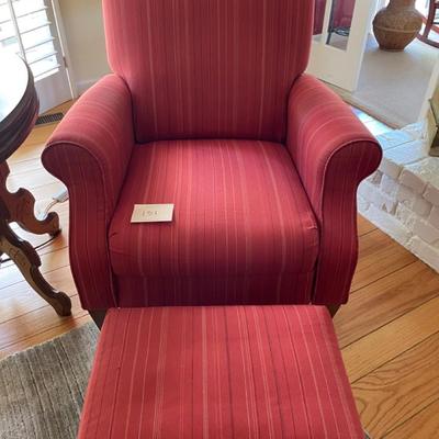 Red unholstered chair and ottoman 50 x 36 in