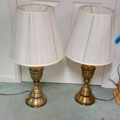 Matching brass lamps with lamp shades