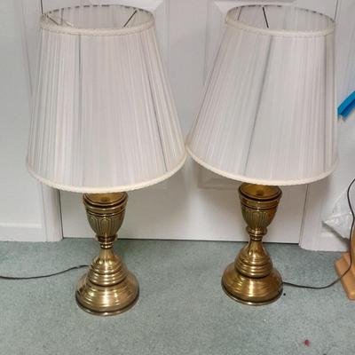 Matching brass lamps with lamp shades
