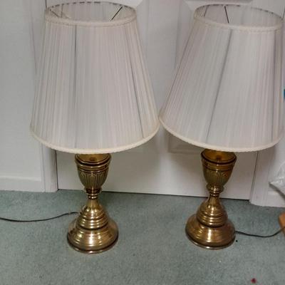Matching brass lamps with lamp shades