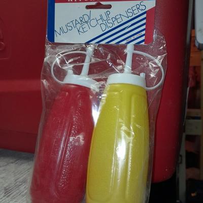 Igloo cooler, Coleman drink cooler, ice packs and new condiment containers