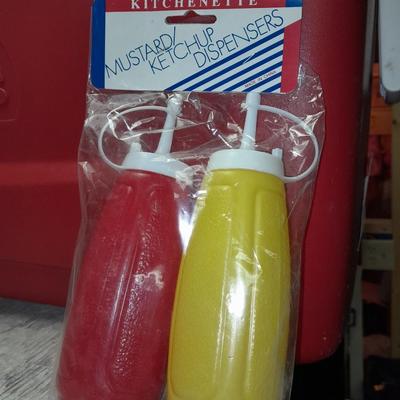 Igloo cooler, Coleman drink cooler, ice packs and new condiment containers