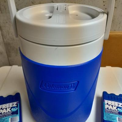 Igloo cooler, Coleman drink cooler, ice packs and new condiment containers