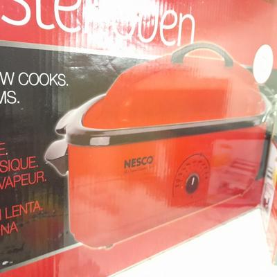 Nesco 18 Quart Roaster oven, roasts, slow cooks, bakes, and steams