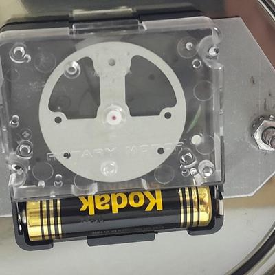 Elgin American Quartz Anniversary clock with globe, and MCM wall hangings