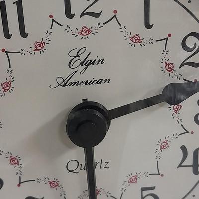 Elgin American Quartz Anniversary clock with globe, and MCM wall hangings