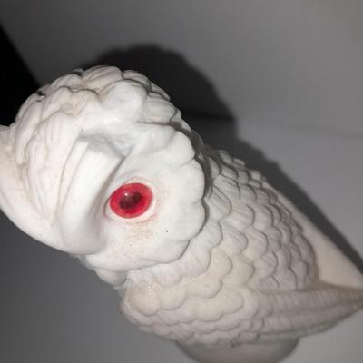 Vintage white Alabaster owl pair and Porcelain owl figure
