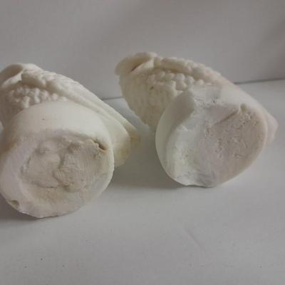 Vintage white Alabaster owl pair and Porcelain owl figure