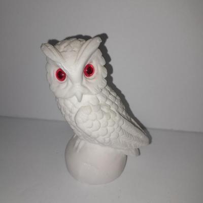 Vintage white Alabaster owl pair and Porcelain owl figure