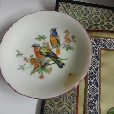 Two Vintage Chinese Silk Hand Embroidered bird and Flower textile Panels- Bird pictures and plates