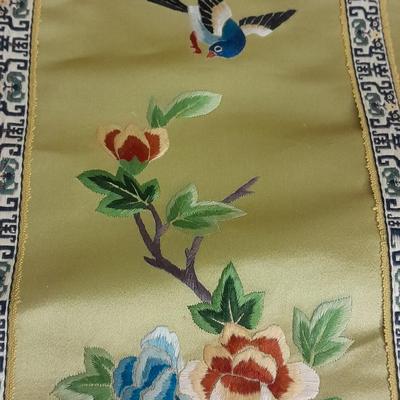 Two Vintage Chinese Silk Hand Embroidered bird and Flower textile Panels- Bird pictures and plates