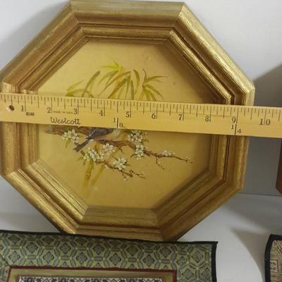 Two Vintage Chinese Silk Hand Embroidered bird and Flower textile Panels- Bird pictures and plates