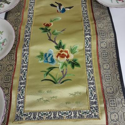 Two Vintage Chinese Silk Hand Embroidered bird and Flower textile Panels- Bird pictures and plates