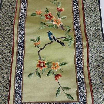 Two Vintage Chinese Silk Hand Embroidered bird and Flower textile Panels- Bird pictures and plates