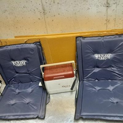 Two Wenzel-fold up stadium seating with small Gott tote cooler