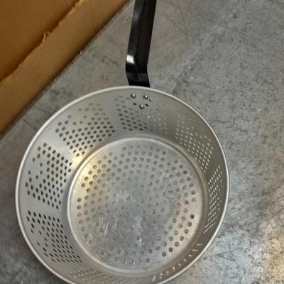 Large aluminum pot with strainer and campfire toaster
