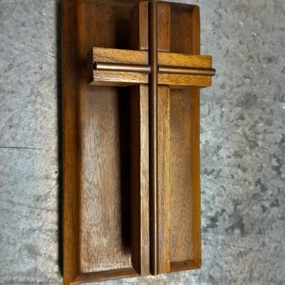 Vintage religious wall hanging Bubble art, framed Jesus, and two wall crosses.