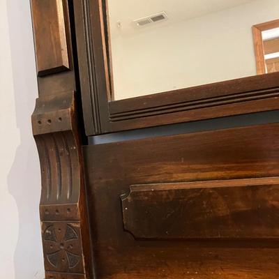 Antique American Eastlake Victorian walnut 3 drawer dresser and mirror