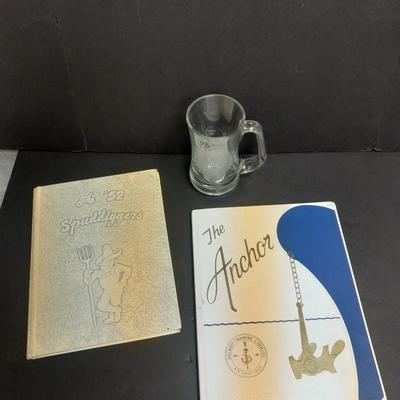 Two-year books - Gilcrest High school Spud digger -  The Archer US Navy with Atwood Glass mug