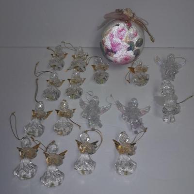 Angel ornaments clear with gold wings and beautiful rose ornament