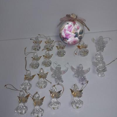 Angel ornaments clear with gold wings and beautiful rose ornament