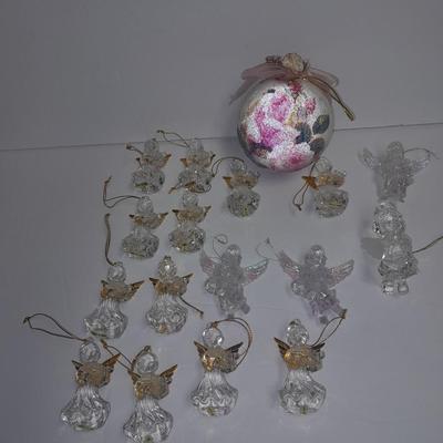 Angel ornaments clear with gold wings and beautiful rose ornament