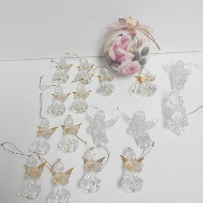 Angel ornaments clear with gold wings and beautiful rose ornament