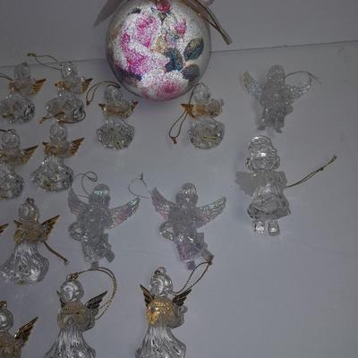 Angel ornaments clear with gold wings and beautiful rose ornament