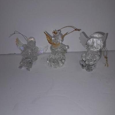 Angel ornaments clear with gold wings and beautiful rose ornament
