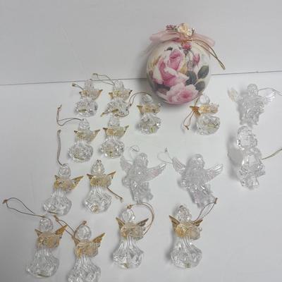 Angel ornaments clear with gold wings and beautiful rose ornament