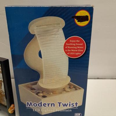 Modern Twist Desktop waterfall fountain and Vintage Carved Cork Art Diorama Tri Fold Table Decor Black Frame Asian SanYou