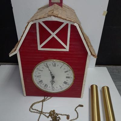 Beautiful Farm Red Barn Wall clock with West Germany clock with weights (no pendulum)