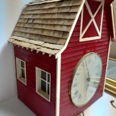 Beautiful Farm Red Barn Wall clock with West Germany clock with weights (no pendulum)