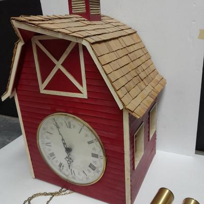 Beautiful Farm Red Barn Wall clock with West Germany clock with weights (no pendulum)