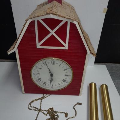 Beautiful Farm Red Barn Wall clock with West Germany clock with weights (no pendulum)