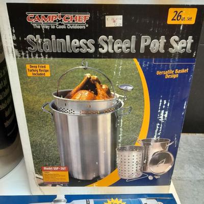Camp Chef stainless-steel deep-fried turkey pot set with cooking oil filter pump